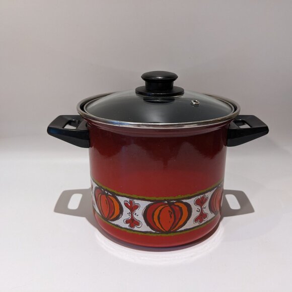 Vintage Red Enamel Soup Stock Pot Onion Pattern – European (Silit?) MCM 60s/70s - Picture 3 of 12